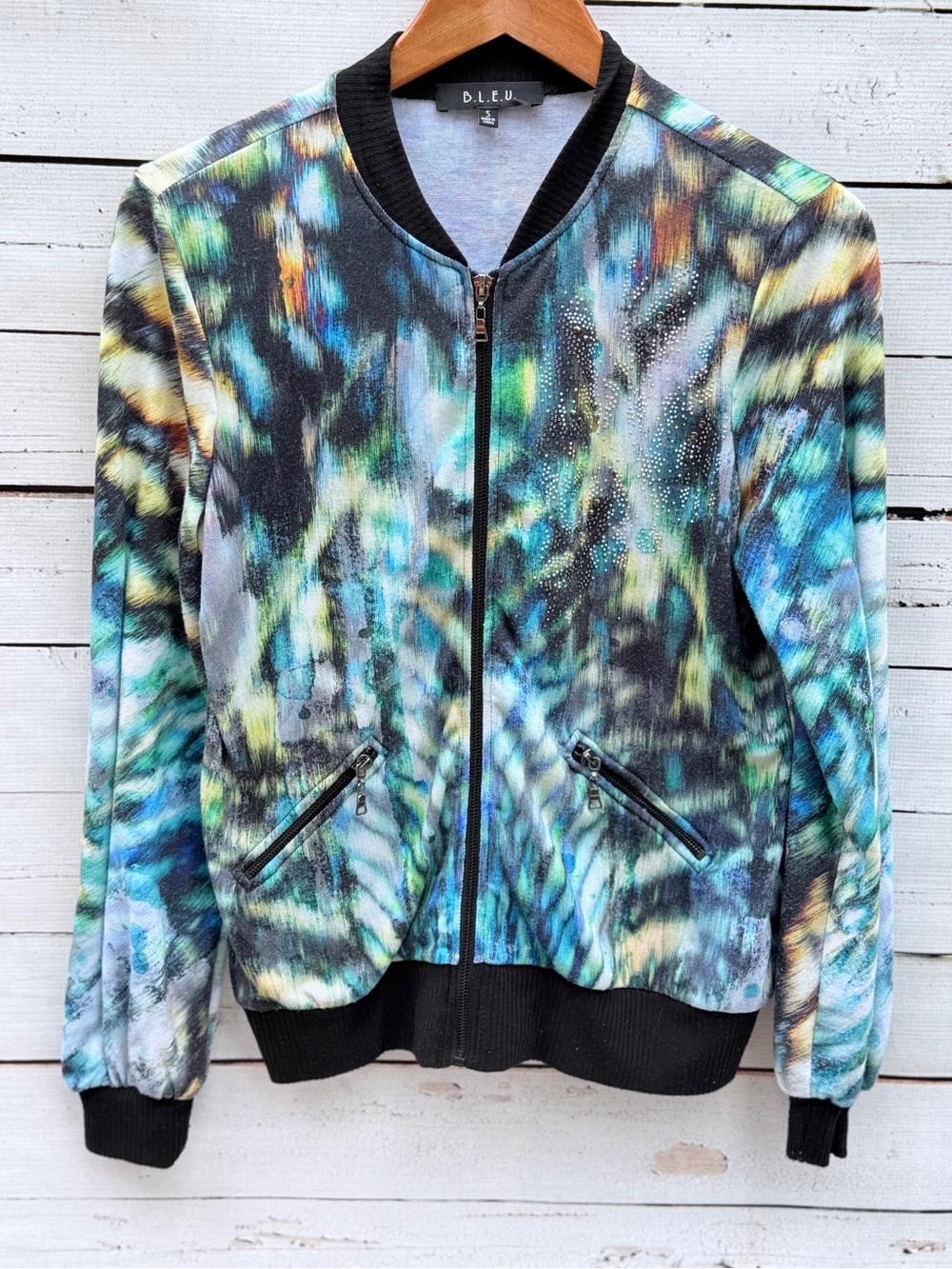 B.L.E.U. Multicolor Abstract Print Bomber Jacket